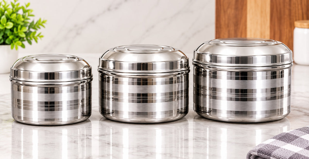 Premium Stainless Steel Food Storage Set β 3 Pcs | Durable & Rust Proof