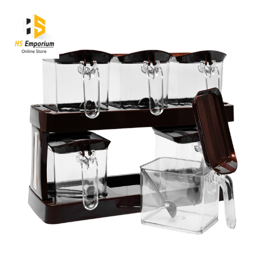 6 Pcs Spice Jar Set with Rack | Transparent Acrylic Spice Container Set | Kitchen Masala Organizer | Seasoning Storage Jars with Spoon | Countertop Spice Rack