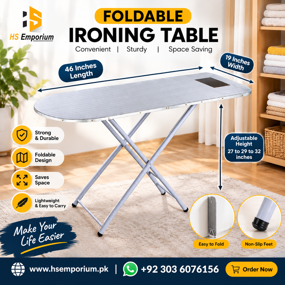 Durable Foldable Iron Stand Adjustable Iron Table & Stand - Folding Ironing stand | HS Emporium |
