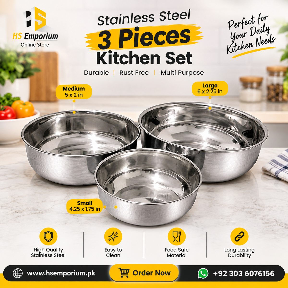 Stainless Steel 3 Pieces Kitchen Set β Durable & Food Safe