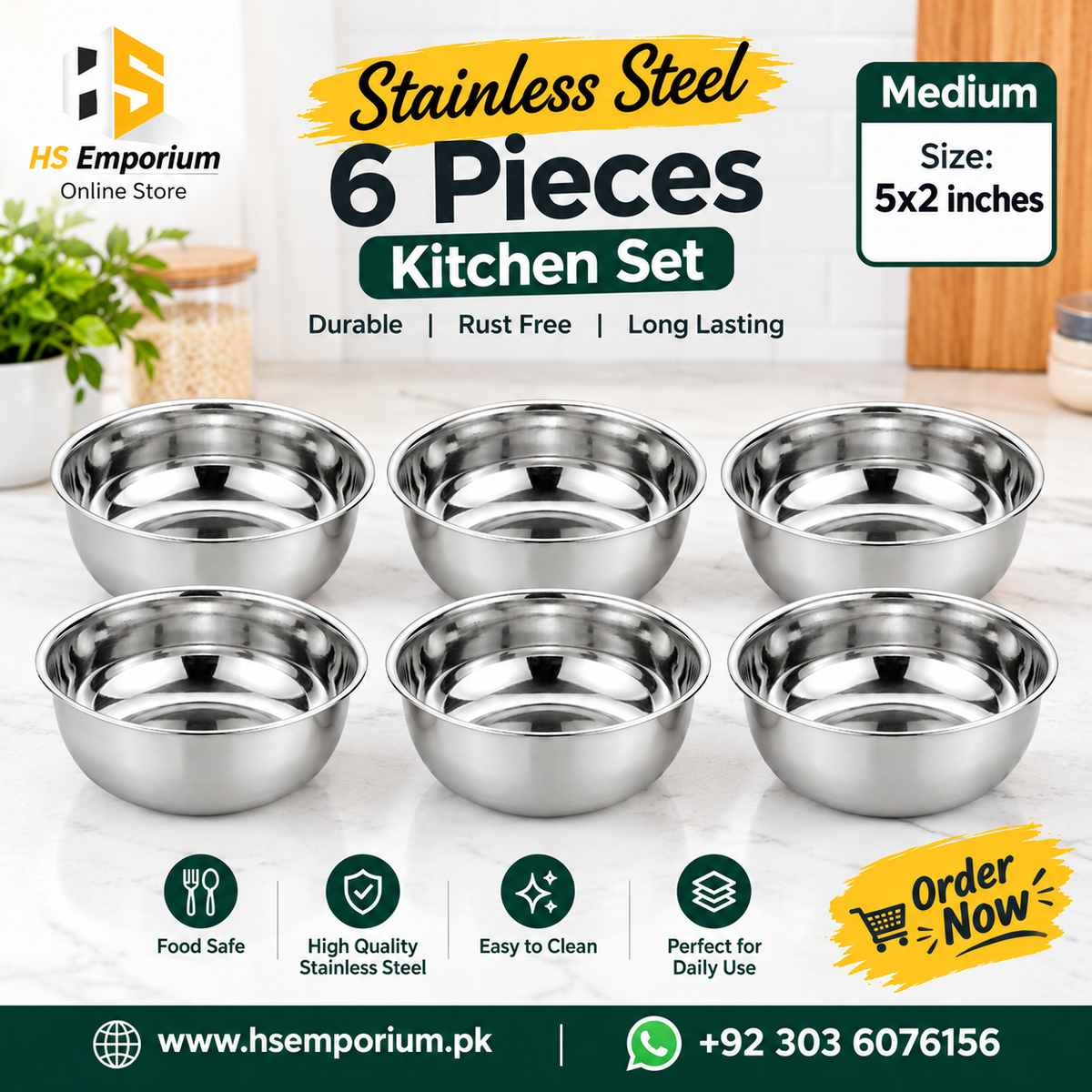 Stainless Steel 6 Pieces Kitchen Set – Medium