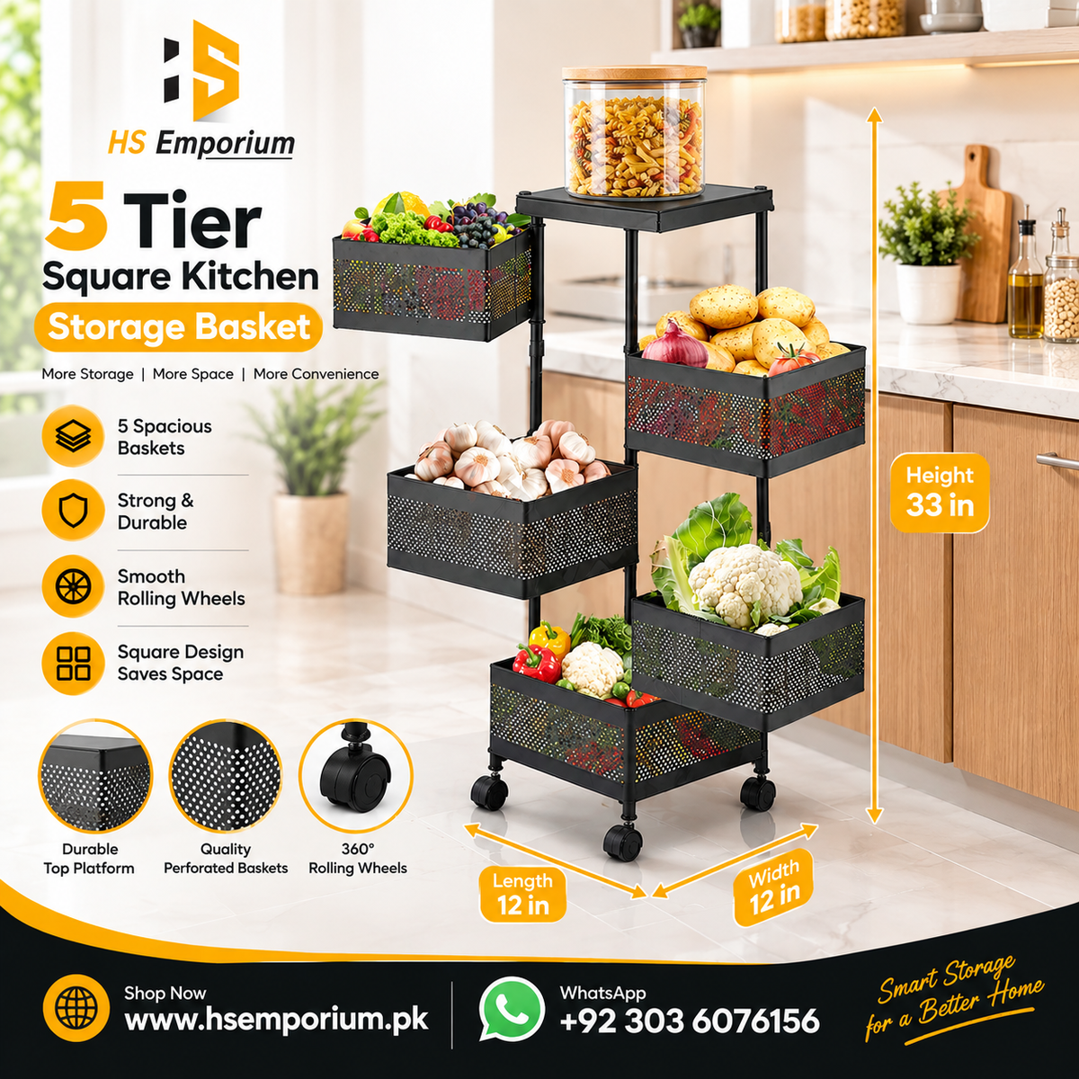 5 Tier Square Kitchen Storage Basket