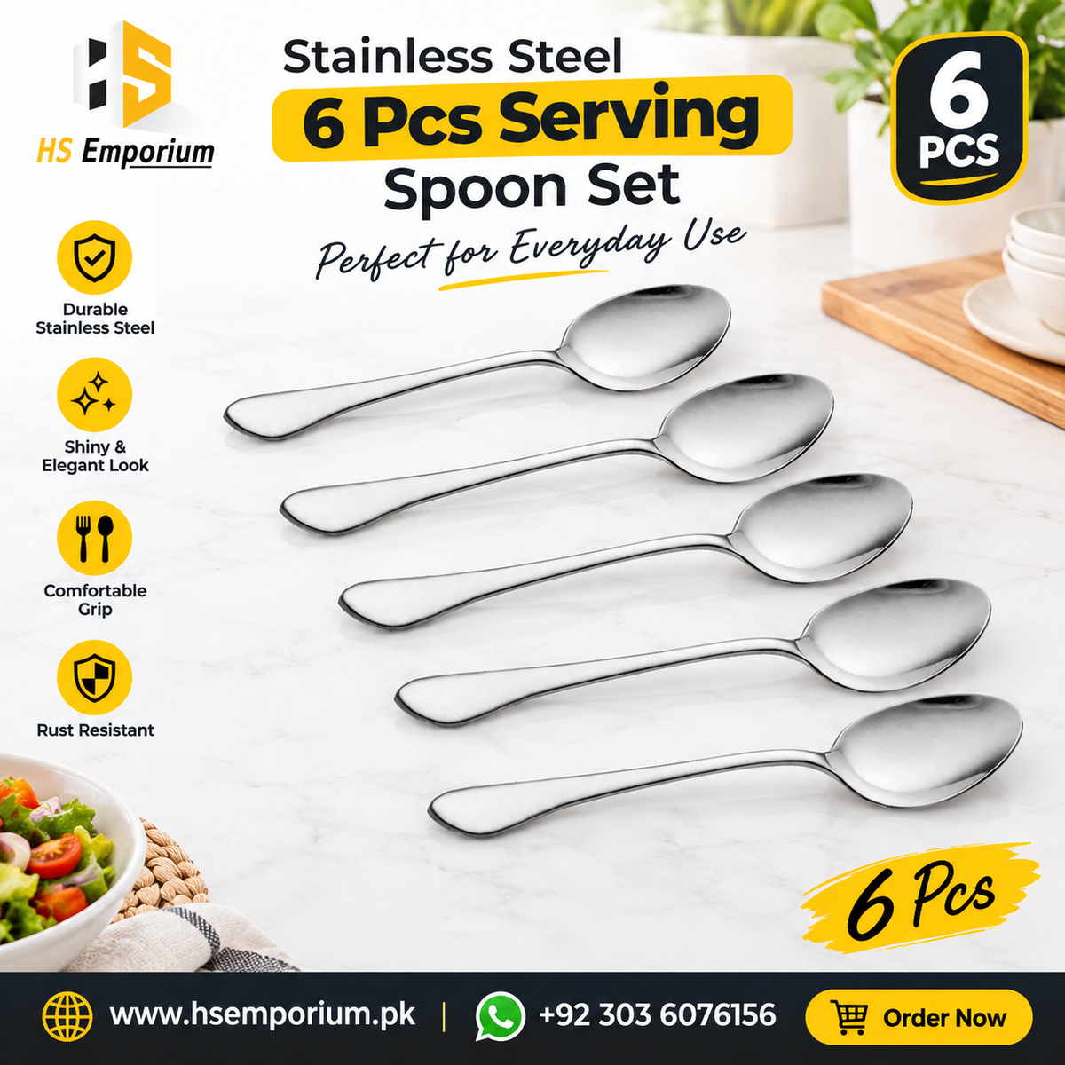 Stainless Steel 6 Pcs Serving Spoon Set