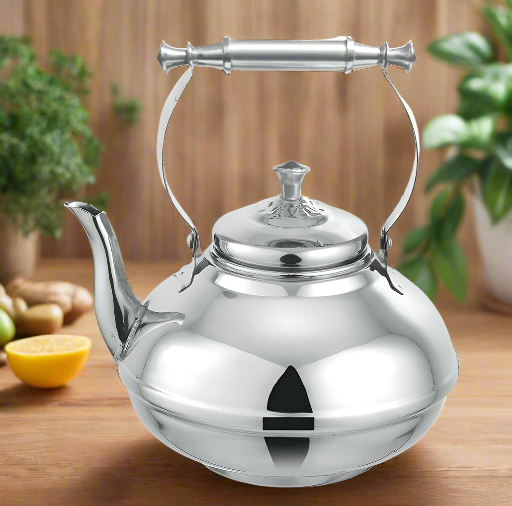 Stainless Steel Tea Kettle - 2.5L - Pipe, Nagina & Wooden Handle – Mirror Steel Finish | HS Emporium |