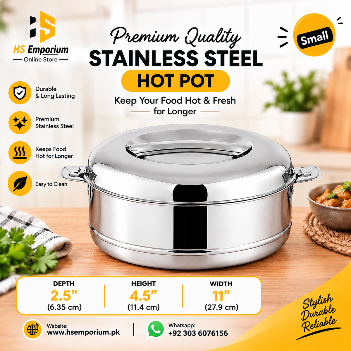 Stainless Steel Hot Pot 4 Pcs Set β Premium Food Warmer | Keeps Food Hot & Fresh for Hours | HS Emporium |