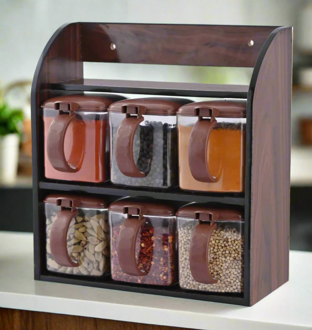 Wooden Spice Rack 6 Jars