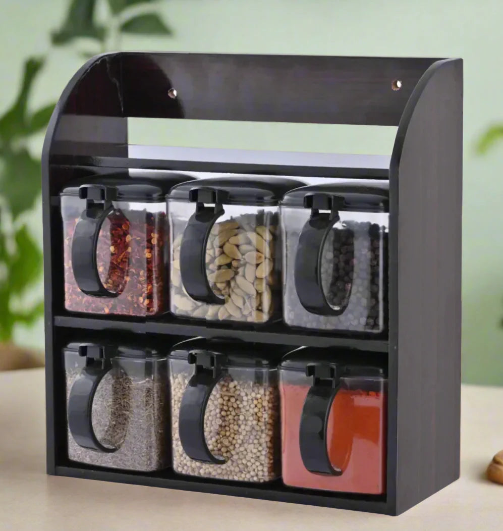 Wooden Spice Rack 6 Jars
