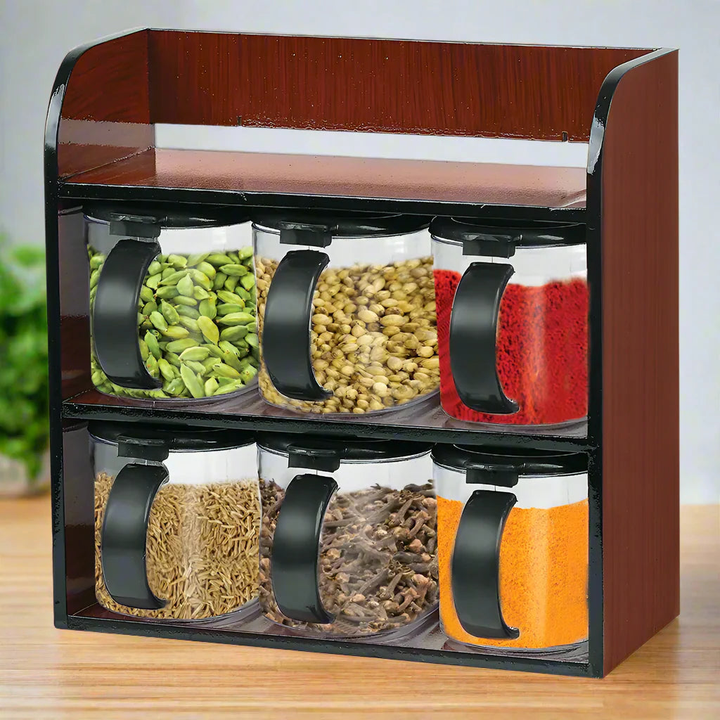 Wooden Spice Rack 6 Jars