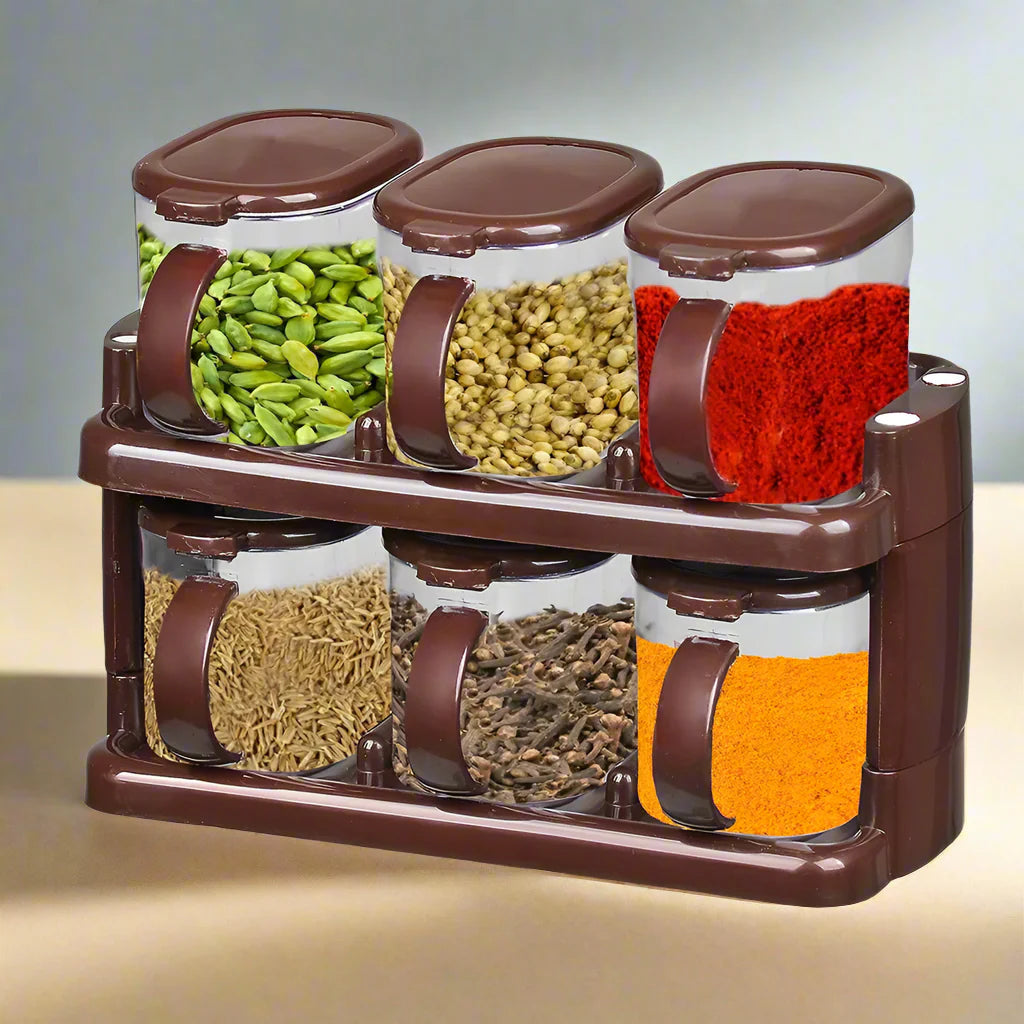 Plastic Spice Rack with 6 jars