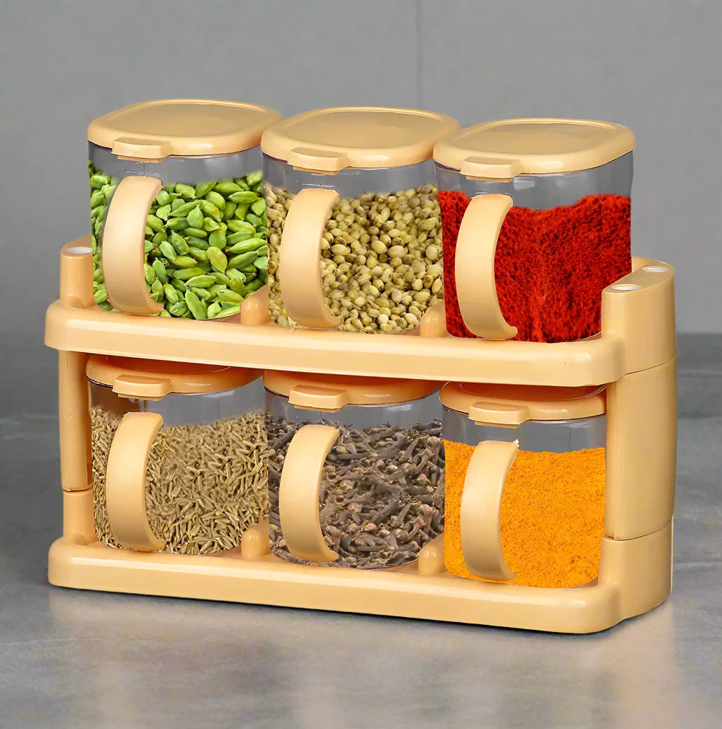 Plastic Spice Rack with 6 jars