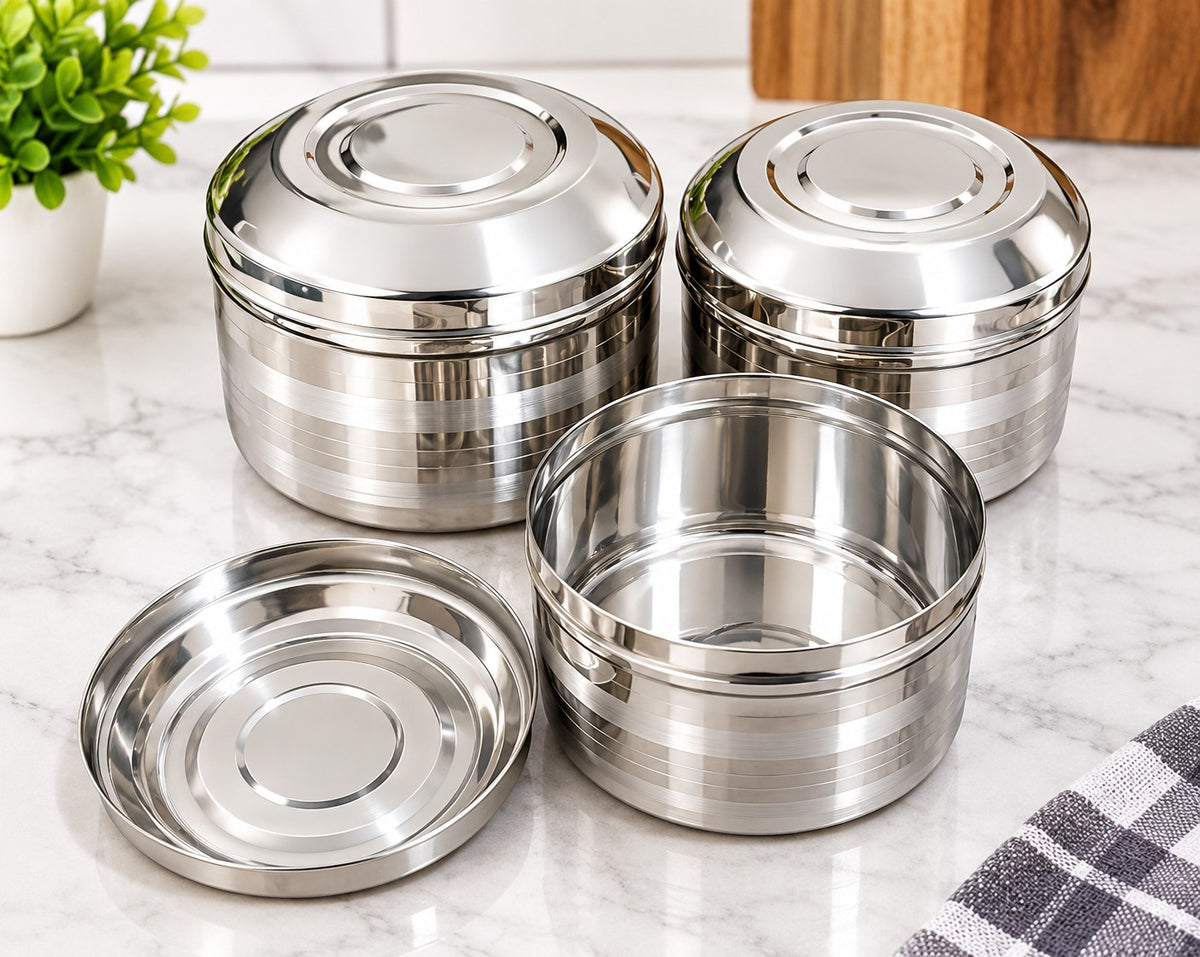 Premium Stainless Steel Food Storage Set β 3 Pcs | Durable & Rust Proof