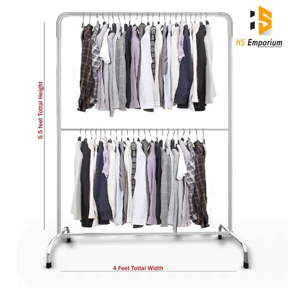 Cloth Hanging Stand Boutique Hanger Hanging Stand Double & Single Pole For home/house/Garments shop/Cloth Rack with heavy gauge pipe good quality With HS Emporium