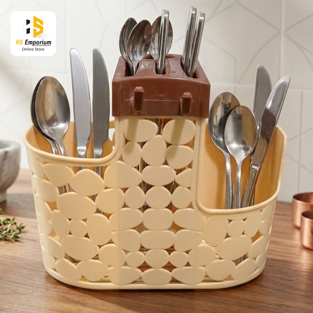 Plastic Cutlery Holder with Multiple Compartments | Spoon Fork Knife Organizer | Kitchen Utensil Storage Stand for Dining Table & Kitchen Counter