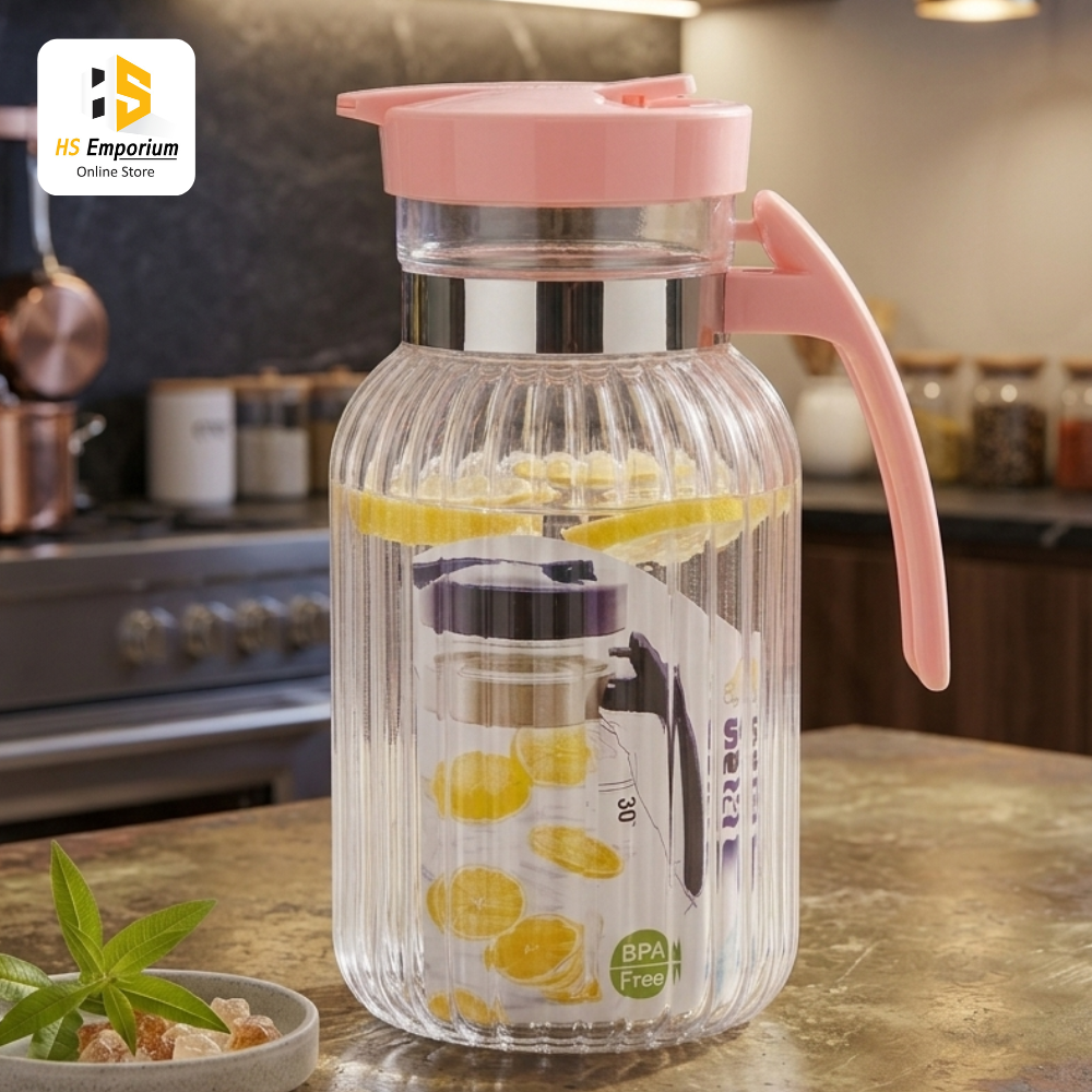 Premium BPA Free Plastic Water Jug with Lid & Handle | Ribbed Juice Pitcher | Large Capacity Fridge Water Jug for Juice, Lemonade & Cold Drinks