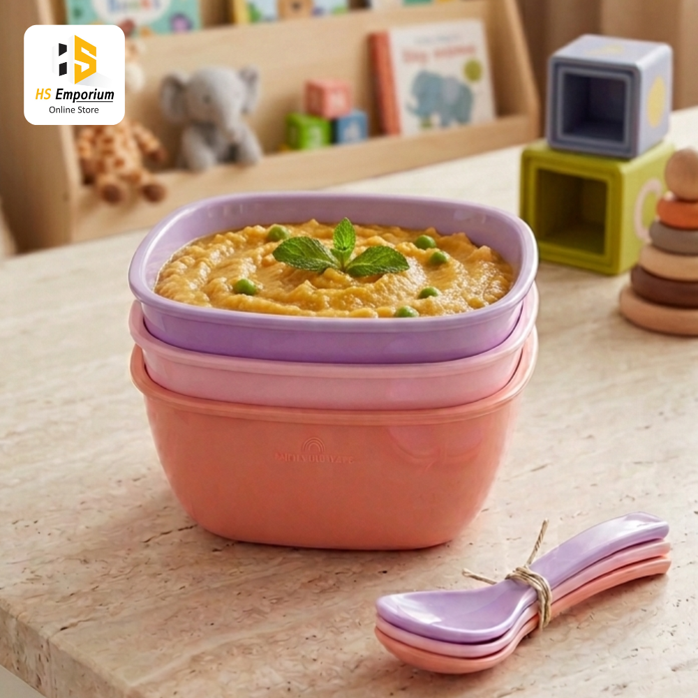 3 Pcs Plastic Bowl Set with 3 Spoons | Multipurpose Food Serving Bowls | BPA Free Snack, Salad & Rice Bowls for Kitchen & Dining