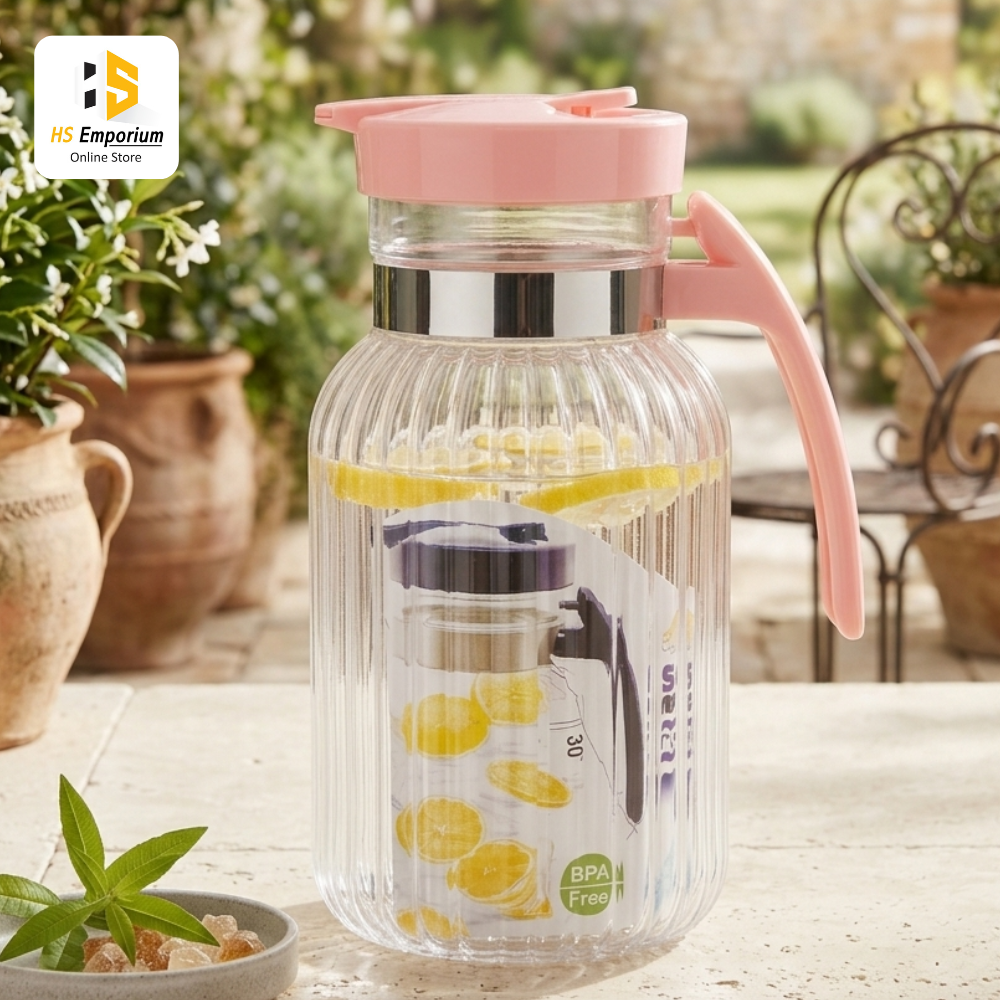Premium BPA Free Plastic Water Jug with Lid & Handle | Ribbed Juice Pitcher | Large Capacity Fridge Water Jug for Juice, Lemonade & Cold Drinks