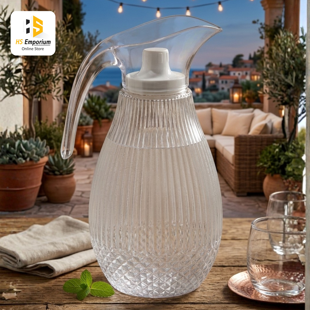 Transparent Acrylic Water Jug with Lid | Premium Juice Pitcher | BPA Free Water & Beverage Server for Fridge, Kitchen & Dining