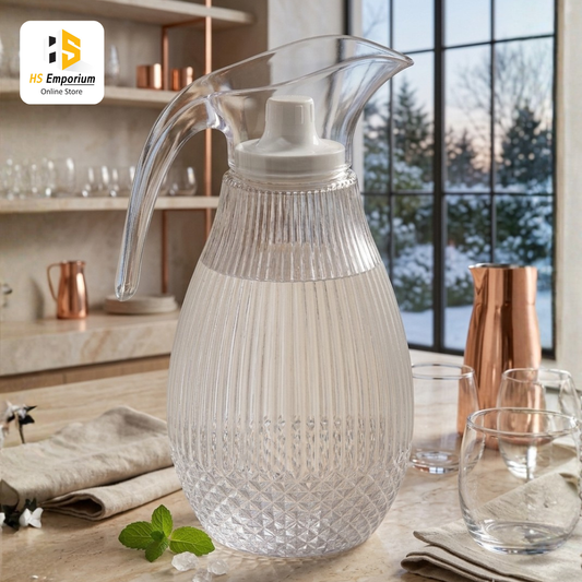 Transparent Acrylic Water Jug with Lid | Premium Juice Pitcher | BPA Free Water & Beverage Server for Fridge, Kitchen & Dining