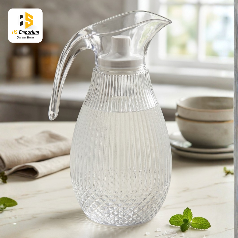 Transparent Acrylic Water Jug with Lid | Premium Juice Pitcher | BPA Free Water & Beverage Server for Fridge, Kitchen & Dining