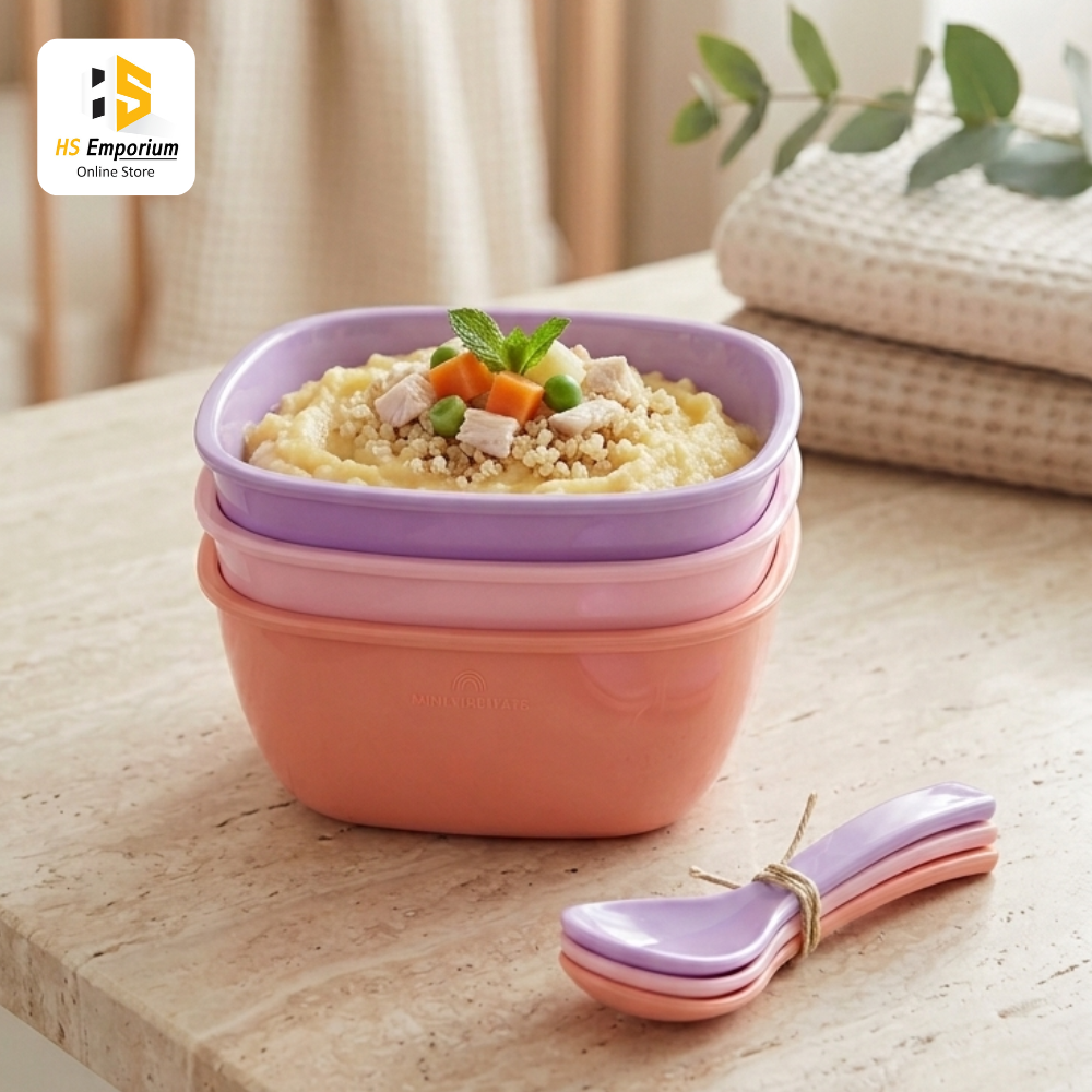 3 Pcs Plastic Bowl Set with 3 Spoons | Multipurpose Food Serving Bowls | BPA Free Snack, Salad & Rice Bowls for Kitchen & Dining