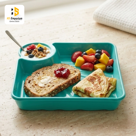 2 Pieces Kids Serving Tray | Plastic Divided Snack Plate | BPA Free Food Tray for Breakfast, Lunch & Dinner