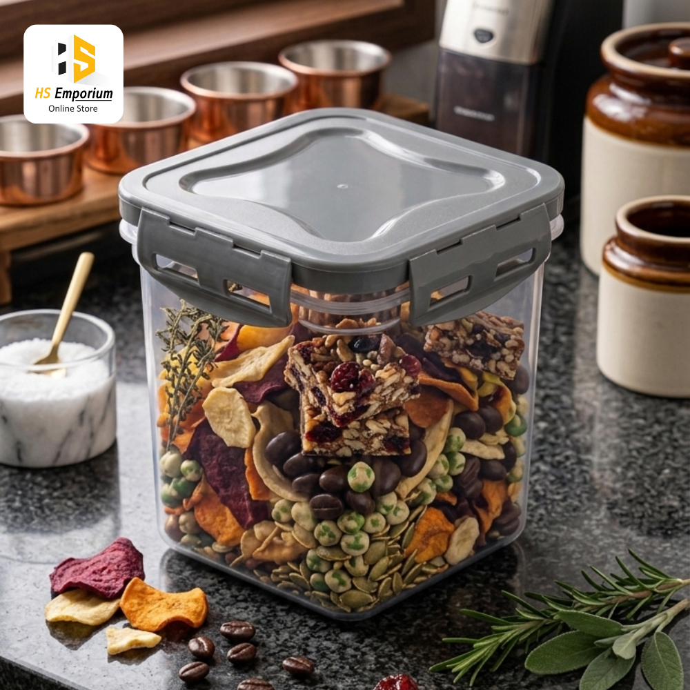Airtight Food Storage Container | BPA Free Kitchen Storage Jar with 4 Side Lock Lid | Dry Food Organizer for Flour, Rice, Sugar & Snacks