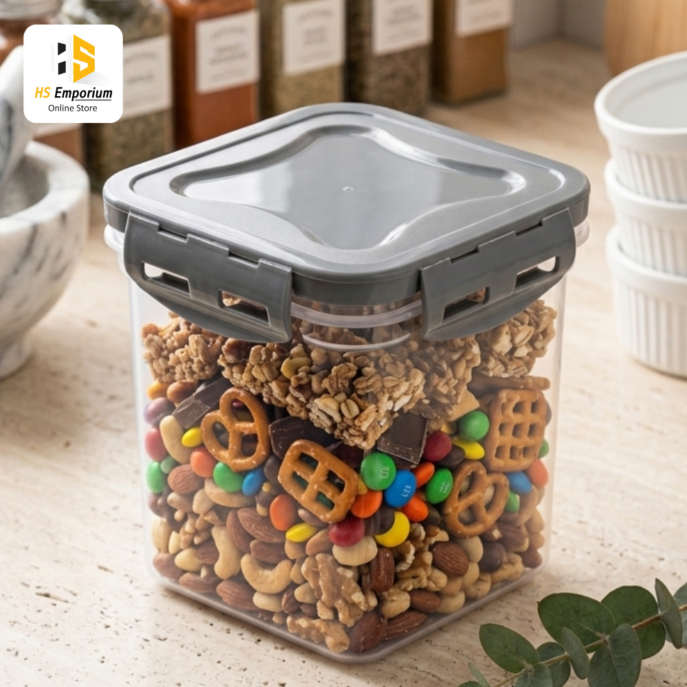 Airtight Food Storage Container | BPA Free Kitchen Storage Jar with 4 Side Lock Lid | Dry Food Organizer for Flour, Rice, Sugar & Snacks