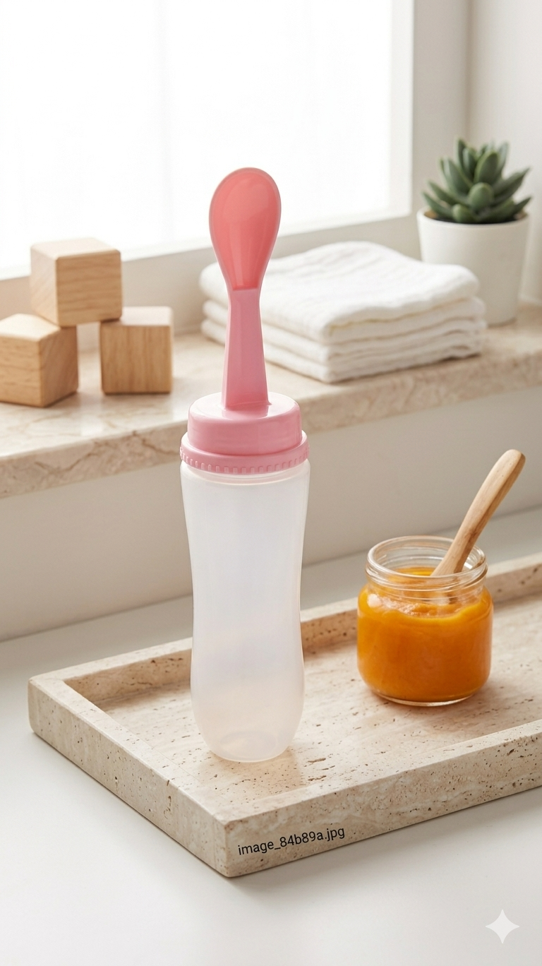Baby Spoon Feeding Bottle | Silicone Baby Food Feeder | Squeeze Feeding Spoon | BPA Free Infant Feeding Bottle | Weaning Food Dispenser for 6+ Months