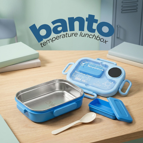 Banto Lunch Box with Stainless Steel Inner | Leak Proof Food Container | Temperature Lunch Box with Spoon | Portable School & Office Lunch Box | BPA Free