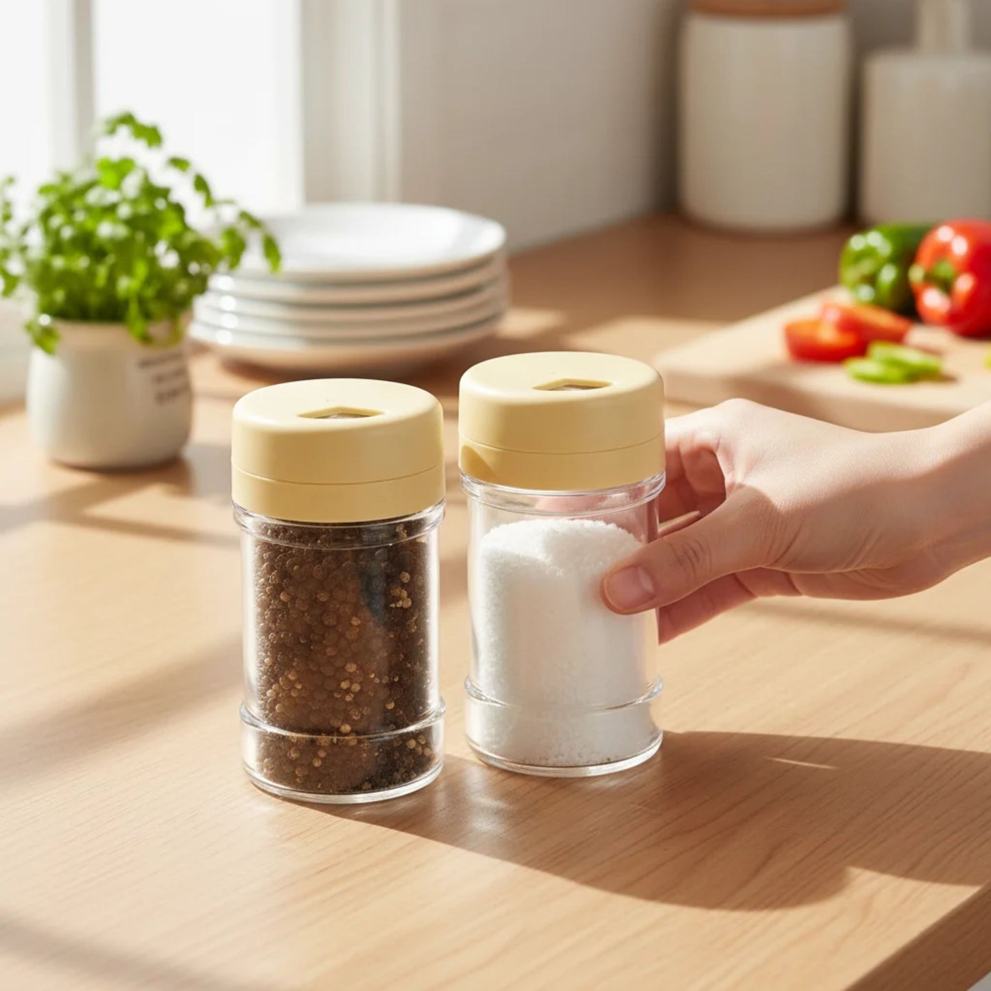2 Pcs Salt & Pepper Shaker Set | Transparent Spice Shakers | Kitchen Seasoning Container | Salt & Pepper Dispenser | BPA Free Spice Bottle Set