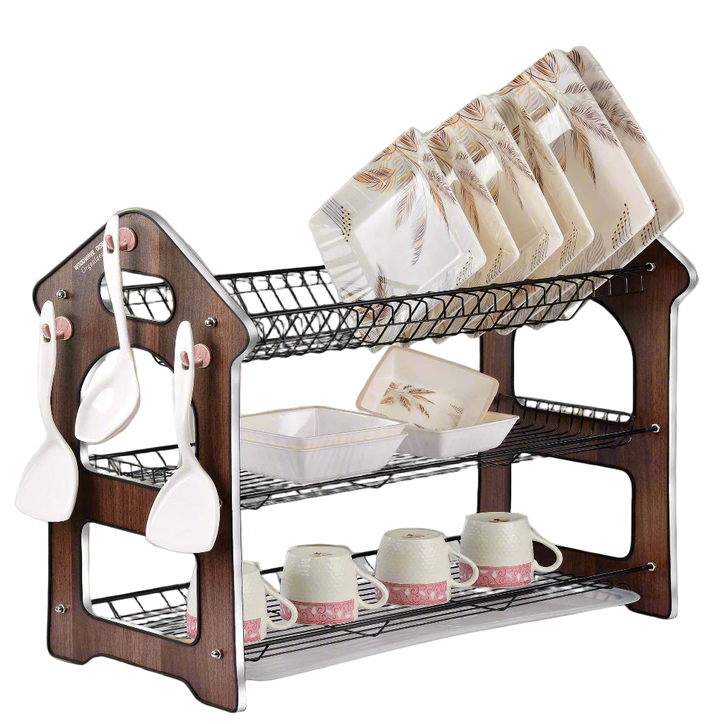 3 Tier Wooden Heavy Duty Dish Drying Rack