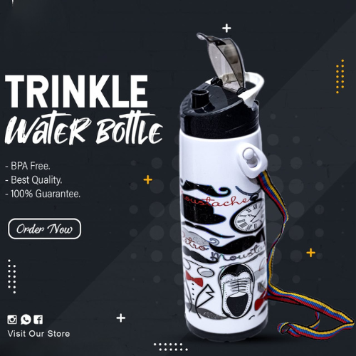 Trinkle Water Bottle with Straw | BPA Free Sports Water Bottle | Leak Proof Drinking Bottle | Portable Gym School Travel Water Bottle with Carry Strap