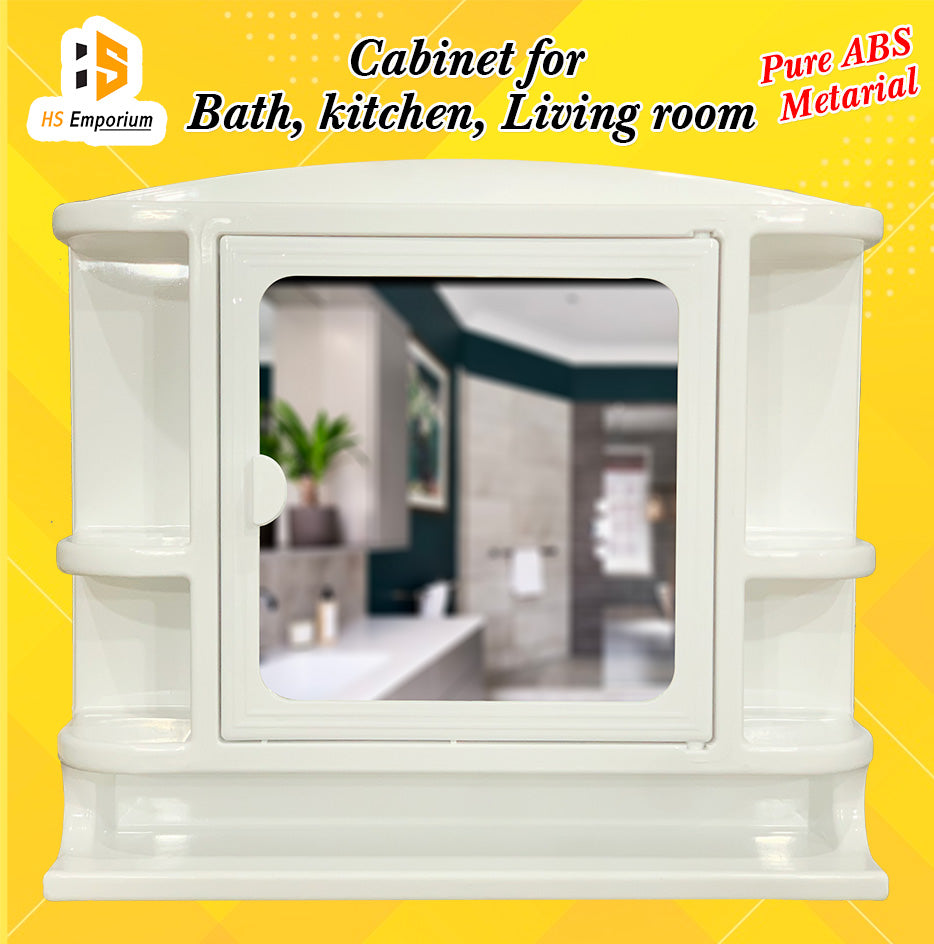 Wall Mounted Pure ABS Plastic Mirror Cabinet – Rust-Free Bathroom Storage with Shelves - bathroom Cabinet | HS Emporium |