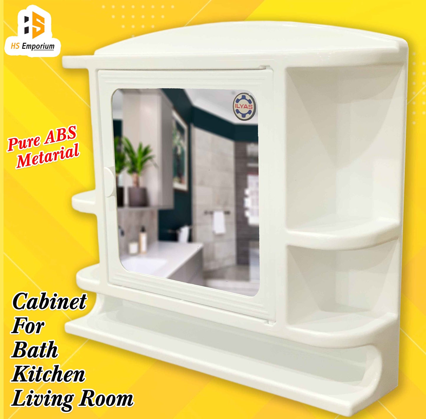 Wall Mounted Pure ABS Plastic Mirror Cabinet – Rust-Free Bathroom Storage with Shelves - bathroom Cabinet | HS Emporium |
