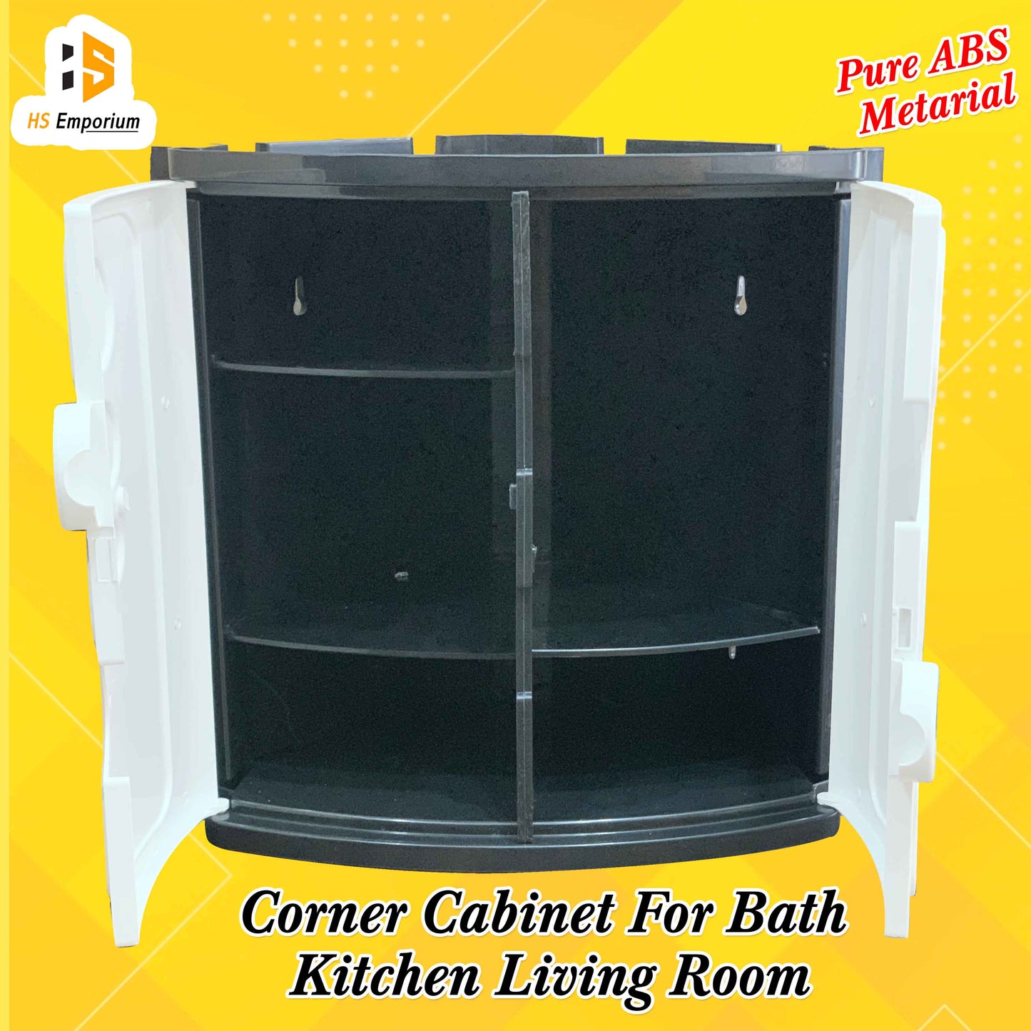 Wall Mounted Corner Cabinet – Pure ABS Plastic Double Door Storage - Corner Mounted Cabinet - Wall Mounted Bathroom Cabinet | HS Emporium |