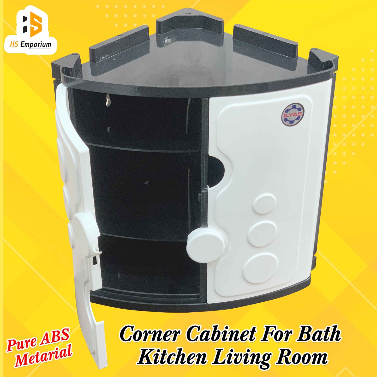 Wall Mounted Corner Cabinet – Pure ABS Plastic Double Door Storage - Corner Mounted Cabinet - Wall Mounted Bathroom Cabinet | HS Emporium |