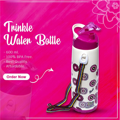 Trinkle Water Bottle with Straw | BPA Free Sports Water Bottle | Leak Proof Drinking Bottle | Portable Gym School Travel Water Bottle with Carry Strap