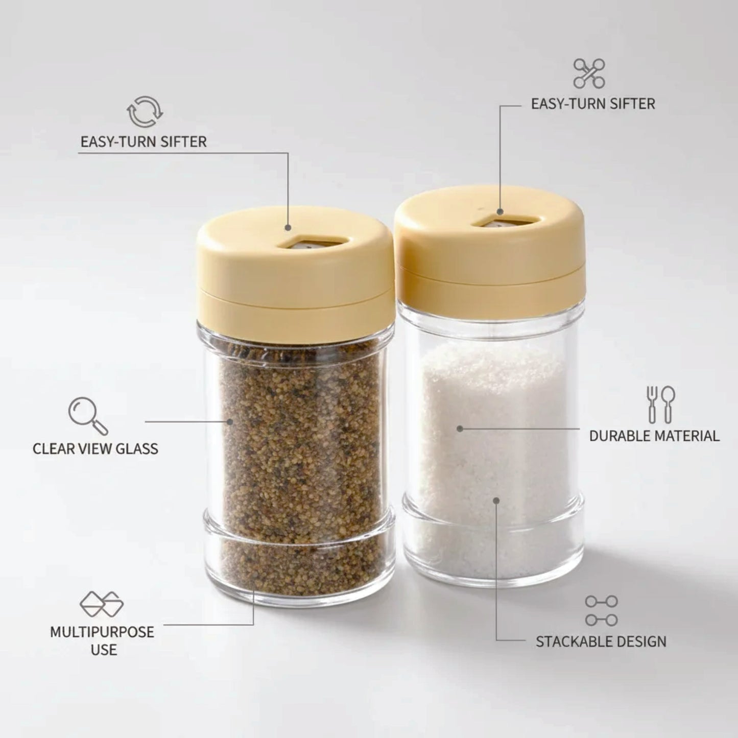 2 Pcs Salt & Pepper Shaker Set | Transparent Spice Shakers | Kitchen Seasoning Container | Salt & Pepper Dispenser | BPA Free Spice Bottle Set