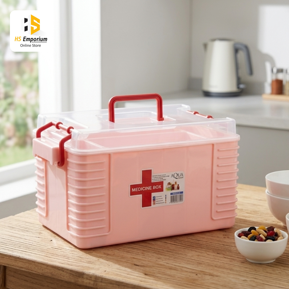 Portable Medicine Storage Box with Handle | Plastic First Aid Box | Multi Compartment Medicine Organizer for Home, Office & Travel