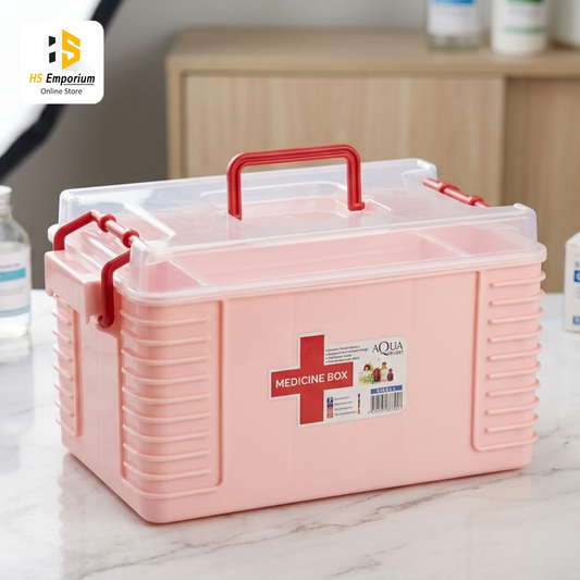 Portable Medicine Storage Box with Handle | Plastic First Aid Box | Multi Compartment Medicine Organizer for Home, Office & Travel