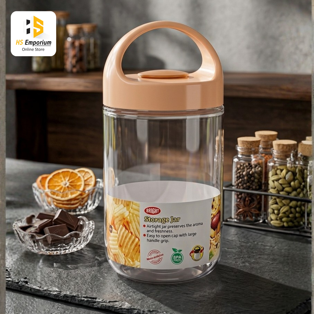 Airtight Storage Jar with Handle | BPA Free Kitchen Storage Container | Large Plastic Food Storage Jar for Snacks, Dry Fruits, Cereals & Pantry Organization