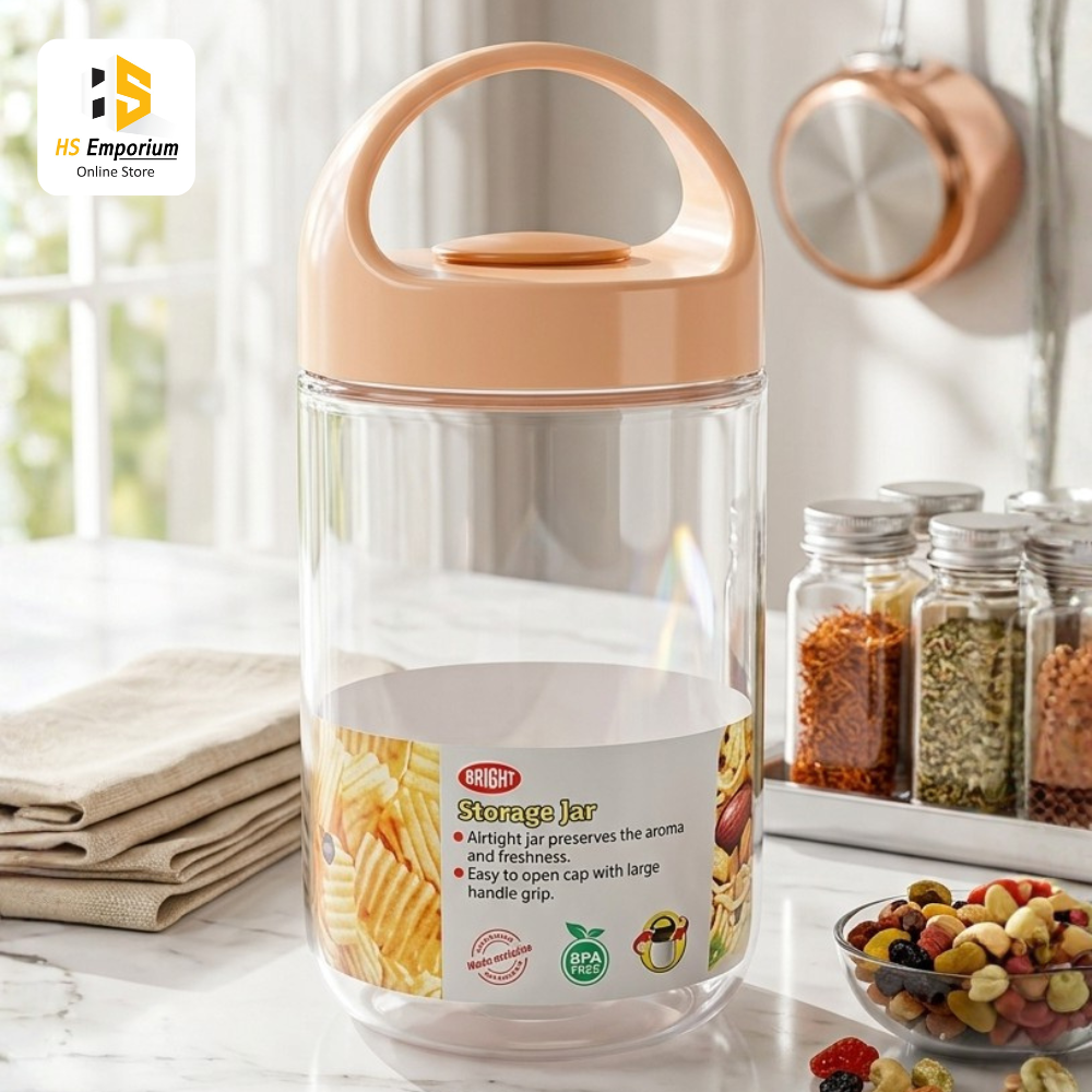 Airtight Storage Jar with Handle | BPA Free Kitchen Storage Container | Large Plastic Food Storage Jar for Snacks, Dry Fruits, Cereals & Pantry Organization