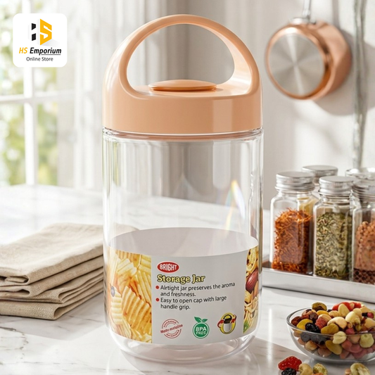 Airtight Storage Jar with Handle | BPA Free Kitchen Storage Container | Large Plastic Food Storage Jar for Snacks, Dry Fruits, Cereals & Pantry Organization