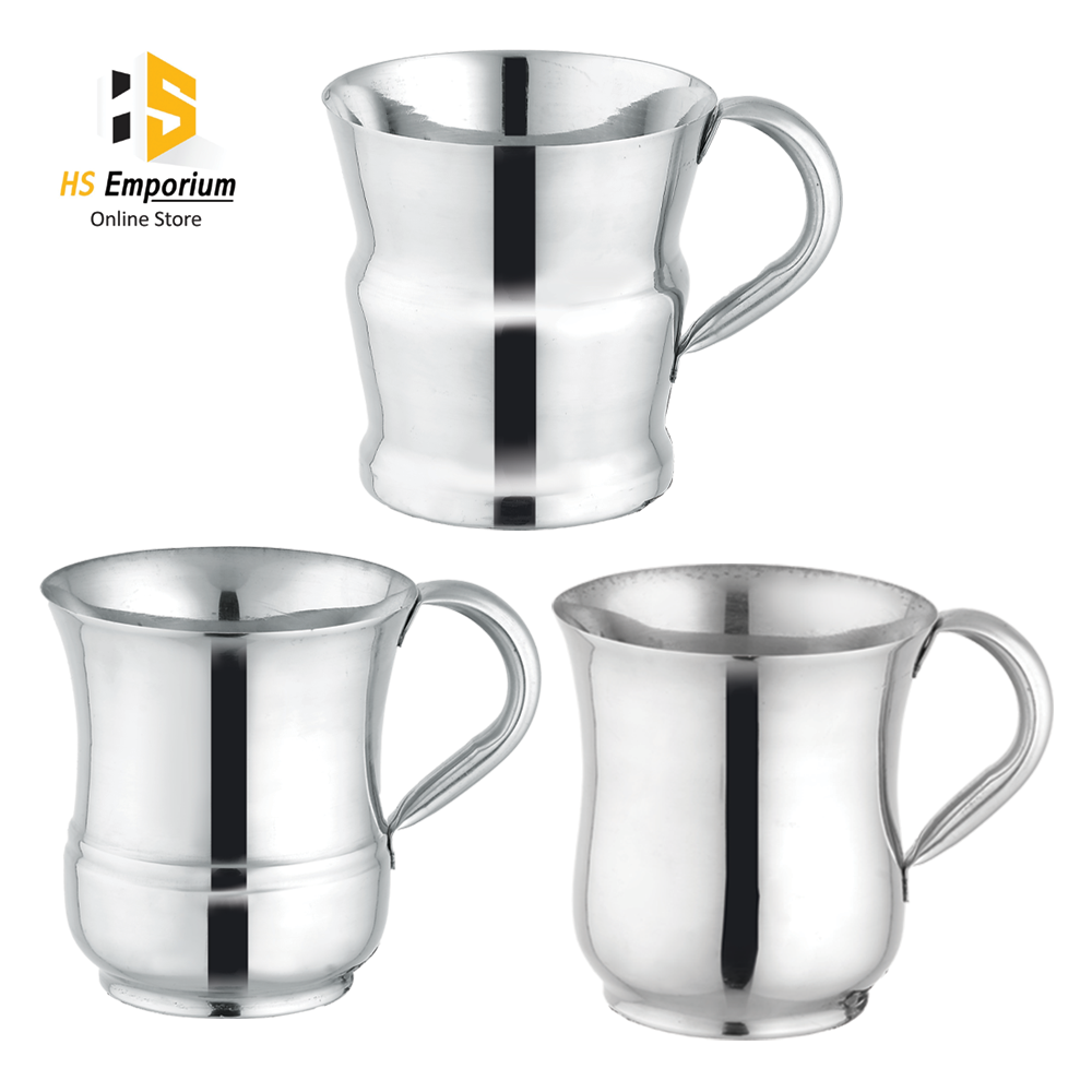 Stainless Steel Mug Pack of 6 Mug Set 250ml (Classic, Round & Curve) HS Emporium