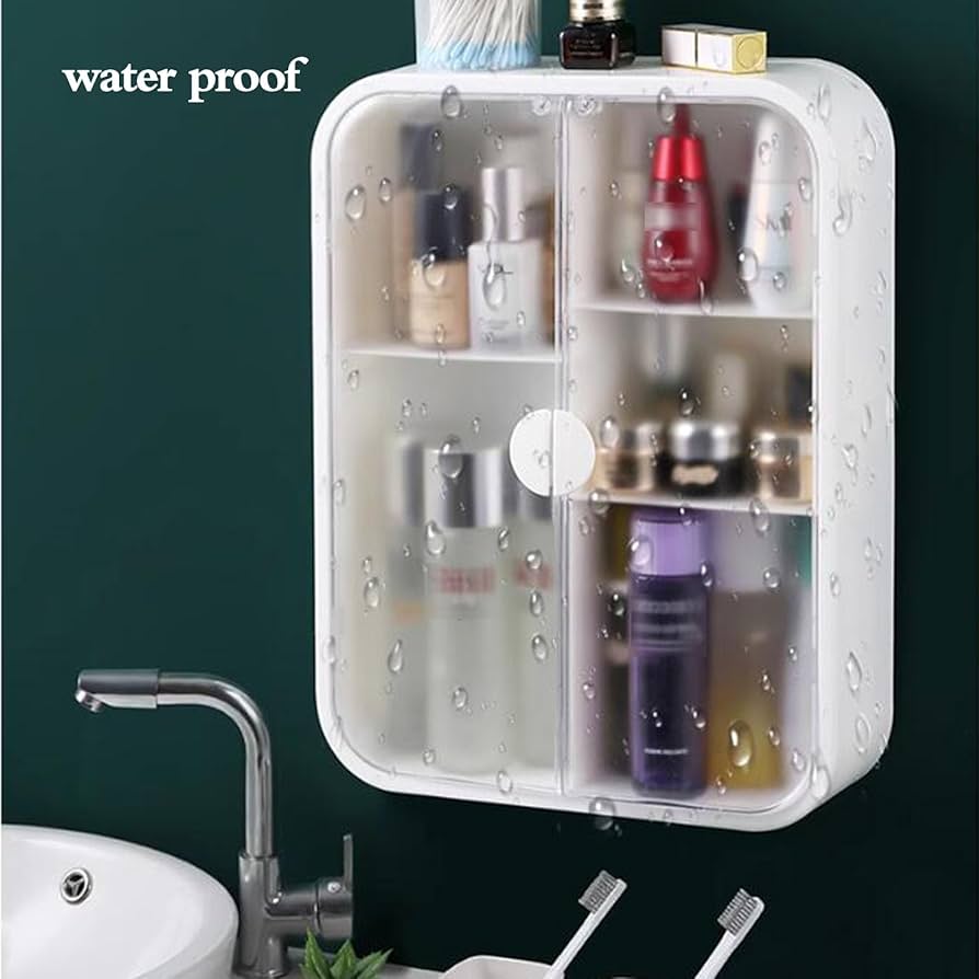 Wall-mounted Cabinet double doors with handles Spacious inner shelves Ideal for bathroom, kitchen, or dressing room Durable Pure ABS Plastic| HS Emporium |