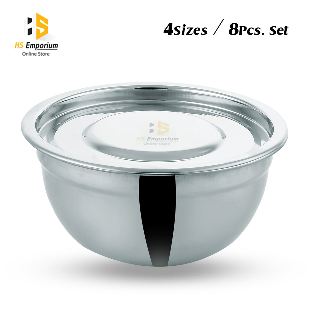 Stainless Steel Bowl 4 Size / 8 Pcs. Set with Lids – Premium Quality Mixing & Serving Bowls | HS Emporium |