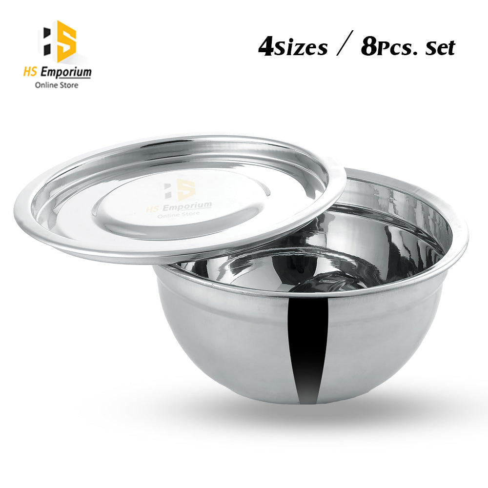 Stainless Steel Bowl 4 Size / 8 Pcs. Set with Lids – Premium Quality Mixing & Serving Bowls | HS Emporium |