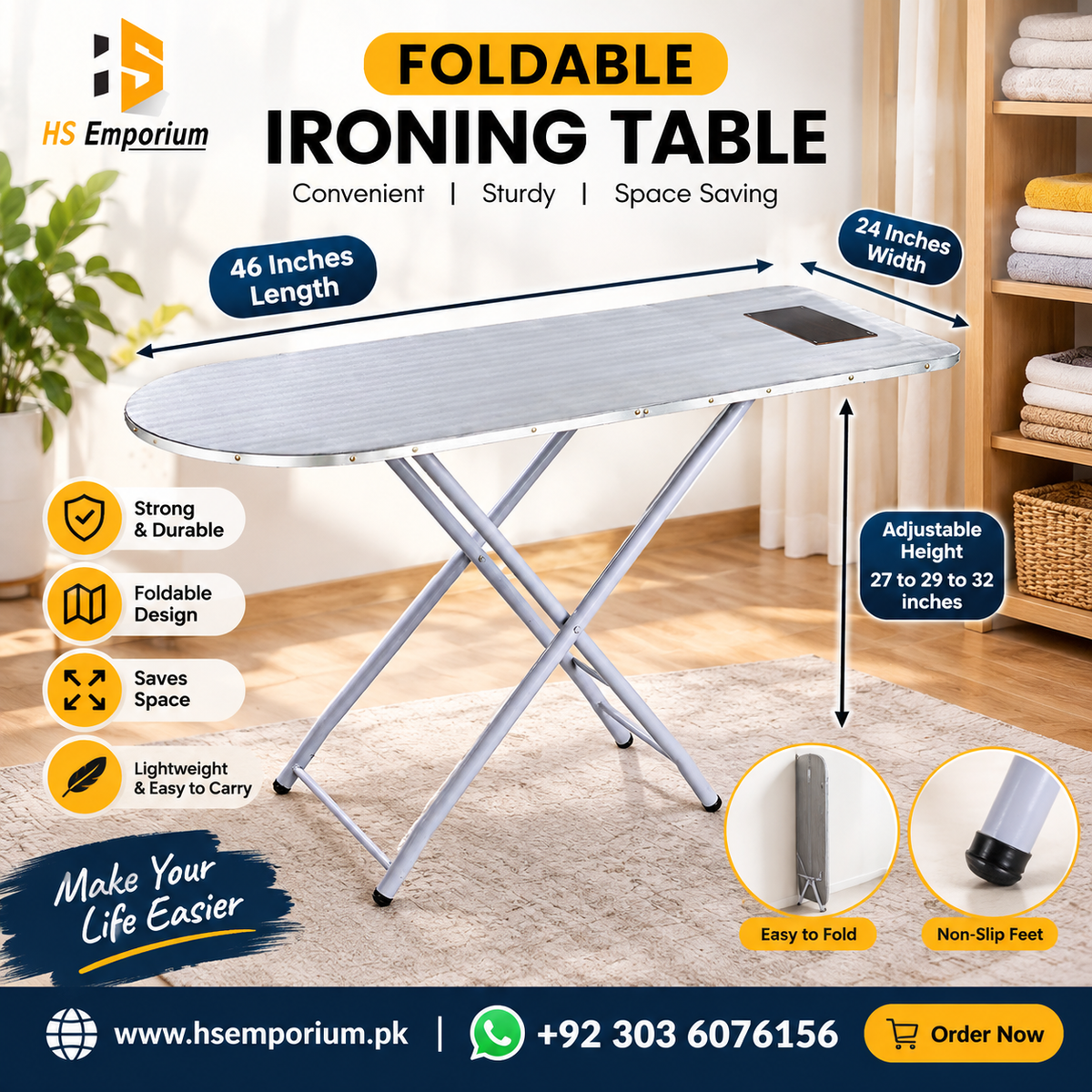 Durable Foldable Iron Stand Adjustable Iron Table & Stand - Folding Ironing stand | HS Emporium |