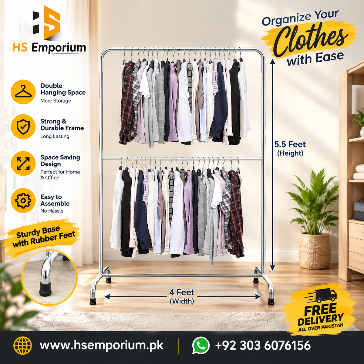 Cloth Hanging Stand Double & Single Pole For home/house/Garments shop/Cloth Rack with heavy gauge pipe good quality With HS Emporium