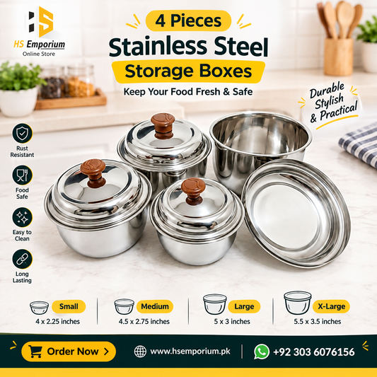 4 Pieces Stainless Steel Storage Boxes – Food Storage Container Set